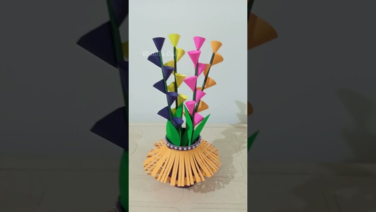 Paper Flower Vase Made With Paper ????| Flower Bouquet ???? | #shortsvideo #viral #viralvideo
