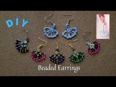 Rondelle Bead Fan Earrings. DIY How to make beaded earrings.Beaded Jewelry. Aretes. Orecchini