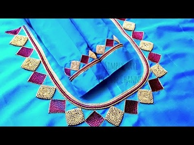 Aari Work Blouse 21 | Simple Blouse Designing Tutorial using Tambour & Beads Filling Stitch