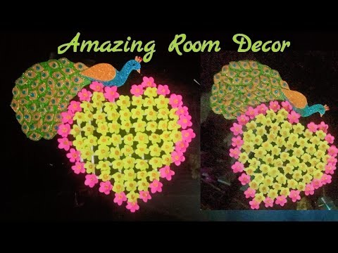 Amazing Room decor.DIY peacock wall hanging craft.Beautiful peacock by glitter foam.