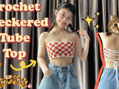 Crochet Checkered Tube Top | Crochet Checker Board Pattern ✨