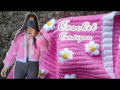 Crochet Flower Cardigan | Crochet Sweater | crochet puff Flower