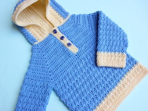 Crochet Hooded Baby Sweater Pattern.How Making Winter Hooded Sweater.Crochet Woollen Hoodie Sweater