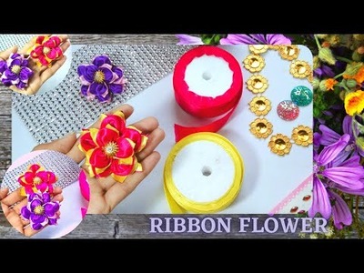 DIY Easy Ribbon flower tutorial | How to make easy ribbon flower | 5 minutes crafts idea | handmade