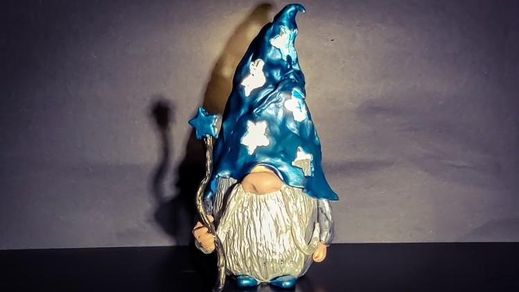 Diy Light up Wizard Gnome with polymer clay and recycled glass jar