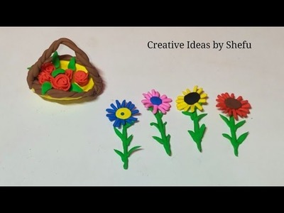DIY polymer clay miniature flowers tutorial || how to make mini rose & sunflower with polymer clay