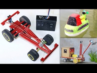 How to Make F1 Racing Car | DIY Simple Water Moter Boat | Rc Grass Cutter Truck Making form DC Moter