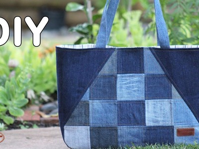 HOW TO SEW UNIQUE JEAN TOTE BAG WITH RECYCLED MATERIALS | OLD JEANS INTO BAG | BAG SEWING TUTORIAL