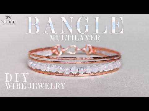 Multilayer Bangle with Moonstone.Easy Bangle. Easy Bracelet.Wire Wrap Bracelet Tutorial.How to make