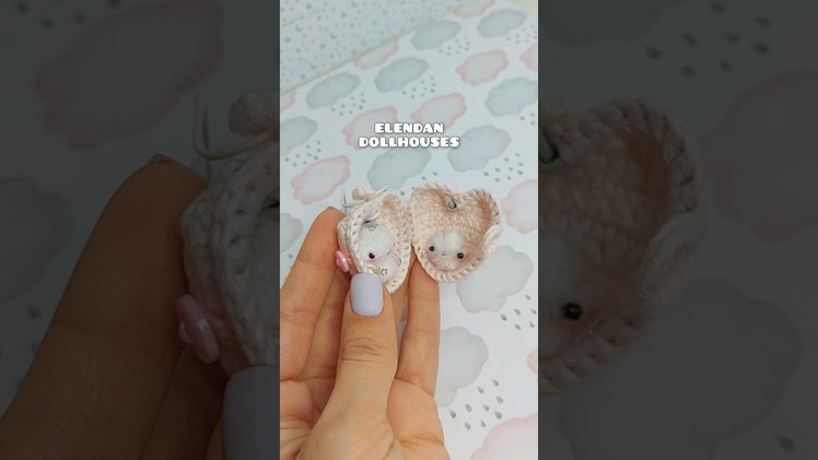 Pink heart locket with cute clouds inside - crochet mimiature by Elendan