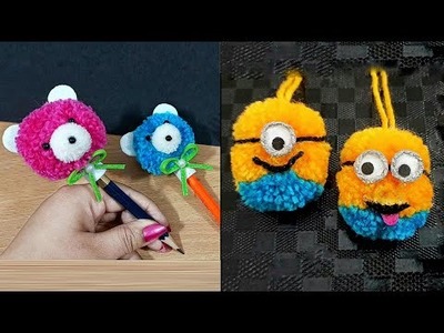 Super Easy Pompom Teddy Bear and Minion Making Using Fork - Wool Craft