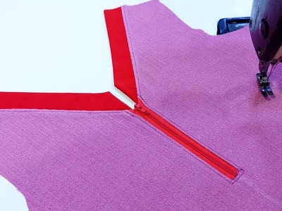 V neck Sewing Tutorial With Zipper. Cutting and Stitching. Size XXL. Clever Sewing Tips and Tricks
