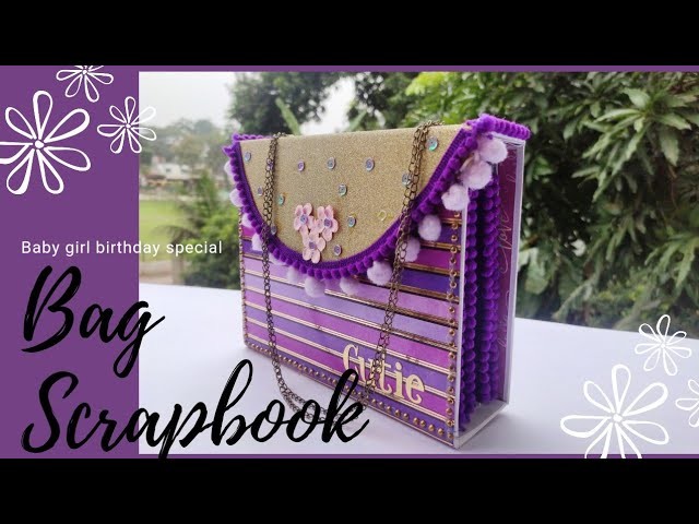 Bag scrapbook. Learn baby girl theme scrapbook making ideas with TimCrafty ✨