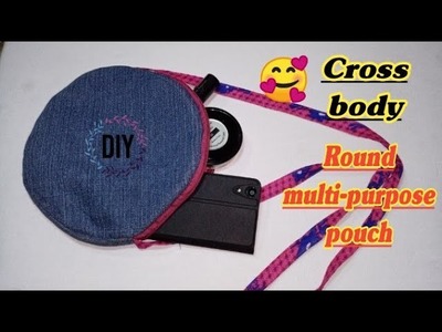 DIY ROUND SHAPE MULTI PURPOSE JEANS BAG - POUCH | ladies purse making tutorial