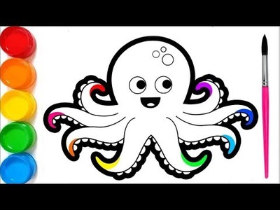 Glitter Rainbow Octopus coloring and drawing for Kids, Toddlers
