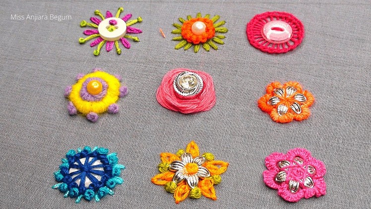 Hand Embroidery Decorative Idea With Button, All Over Embroidery Design Idea for Dress-530
