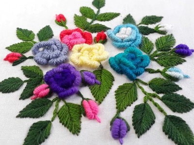 Hand Embroidery Rose Flower Design | Bullion Knot Stitch