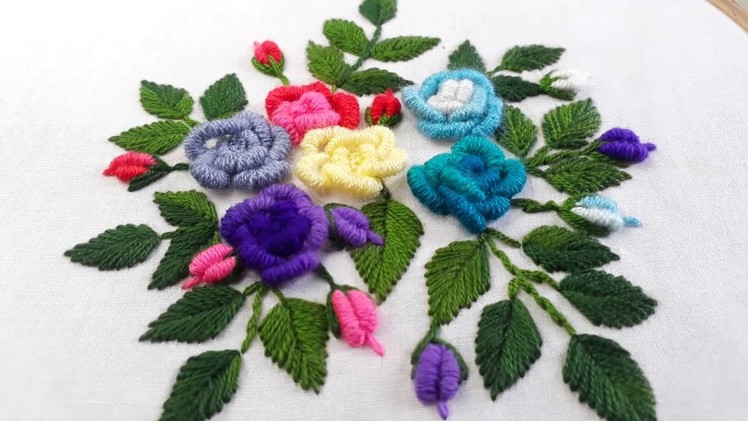 Hand Embroidery Rose Flower Design | Bullion Knot Stitch
