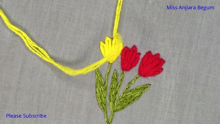 Hand Embroidery Tulip Flower Design, Easy Tulip Embroidery Step by Step, Tulip Design