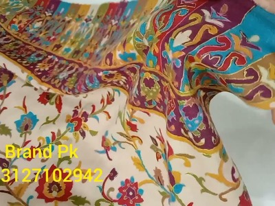 Original Kalamkar Pashmina Shawls Paint with Needle work hand embroidery Shawls