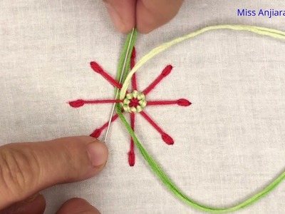 Ribbed Spider Web Stitch Tutorial Step by Step, Hand Embroidery Basic Stitch, Embroidery Stitch