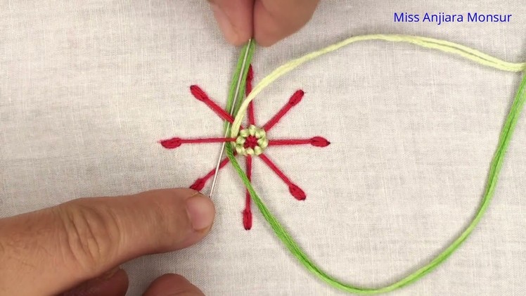Ribbed Spider Web Stitch Tutorial Step by Step, Hand Embroidery Basic Stitch, Embroidery Stitch