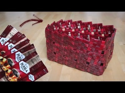 Weaving a coffee bag basket - DIY crafts with waste material