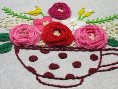 Amazing floral Tea Cup Hand embroidery Design. Embroidery Pattern With Simplify Embroidery -14
