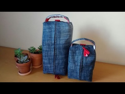 BOX POUCH denim DIY upcycled. toiletries bag #denimboxpouch #toiletriesbag