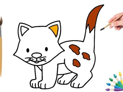 Easy simple animal drawing for kids  and  toddlers  How to draw   color a catCute stickers for kids