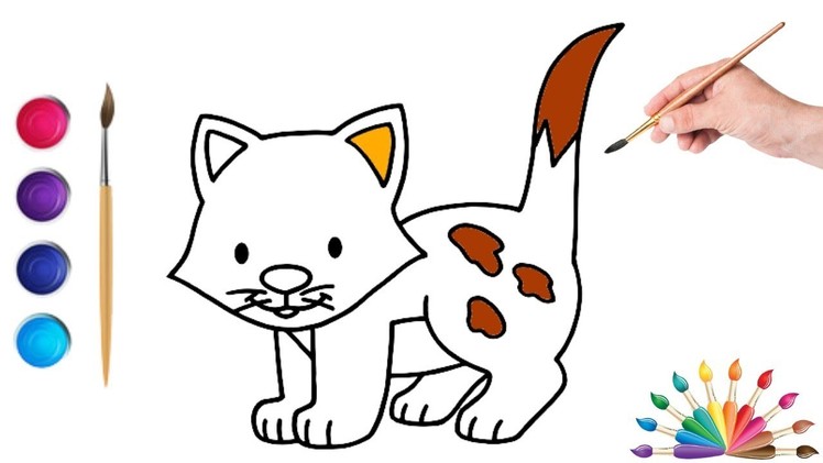 Easy simple animal drawing for kids  and  toddlers  How to draw   color a catCute stickers for kids