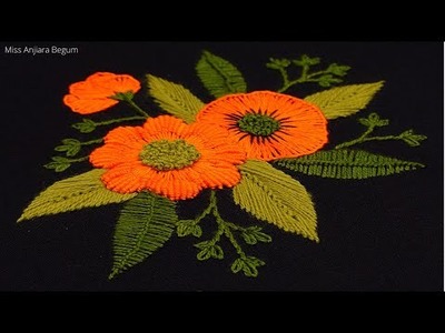 Hand Embroidery Flower Design on Black Fabric, New Easy Flower Design Embroidery-561