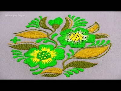 Hand Embroidery Green Flower Design for Beginners, Easy Design for Cushion Cover-564
