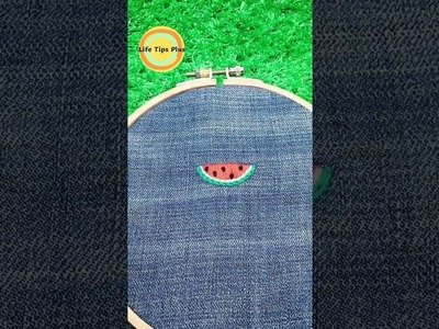 Hand Embroidery:  Watermelon.Amazing Embroidery Stitches For Beginners.Guide to Sewing. #shorts