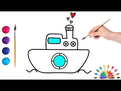 How to Draw a Boat. Ship Easy Step-by-Step For Kids????️ Simple ????Cute stickers for kids & toddlers