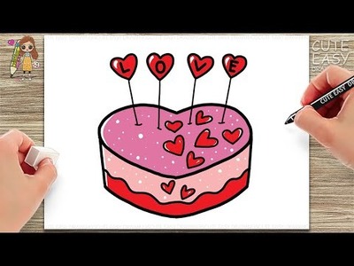 How to Draw a Cute Simple Cake | How to Draw Love Cake | Draw a Heart Cake Easy