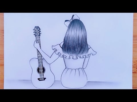How to draw a girl with Guitar. Pencil Sketch Drawing Step by step