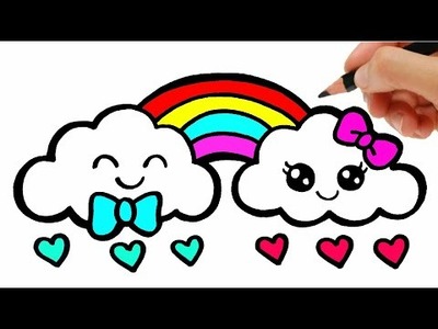 HOW TO DRAW A RAINBOW - HOW TO DRAW A CLOUD - DRAWING AND COLORING A CLOUD AND RAINBOW