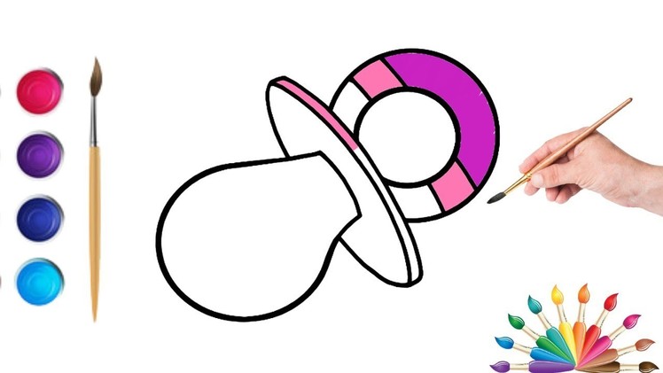How to draw and color a pacifier Baby???? Simple and easy drawing for kids and toddlers. baby stickers????