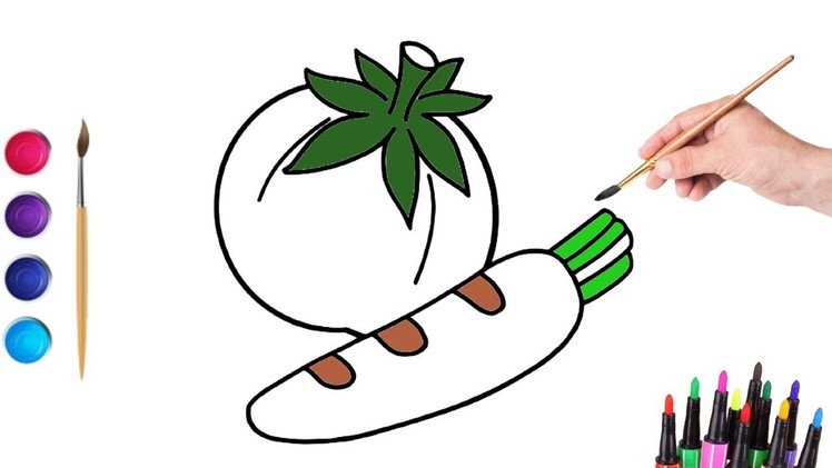How to draw vegetables for kids and toddlers????????. Easy Tomato & Carrot Drawing for Kids????. ????stickers????.