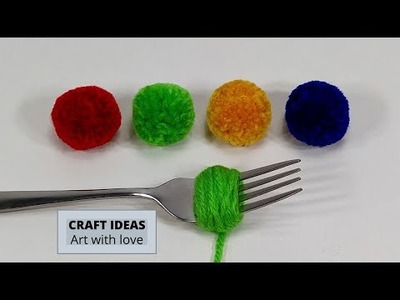 Super Easy Pom Pom Making Ideas with Fork   Hand Embroidery Amazing Trick  Easy Woolen Flower Making