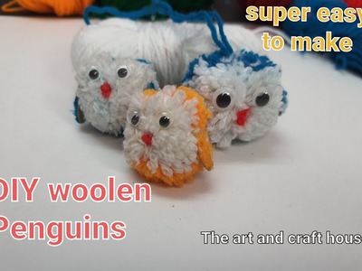 Super Easy Pom Pom Penguin ???? making idea with yarn???? -DIY woolen penguin -How to make yarn penguin