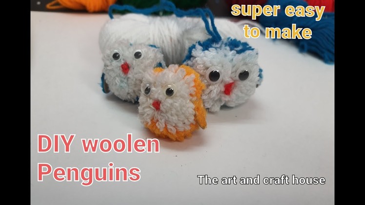 Super Easy Pom Pom Penguin ???? making idea with yarn???? -DIY woolen penguin -How to make yarn penguin