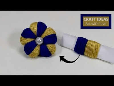 Super Easy Woolen Flower Making Trick Using Paper   Hand Embroidery Amazing Flower   Sewing Hack