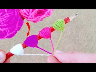 Super Easy Woolen Flower Making Ideas with Pencil - Hand Embroidery Amazing Flower - Sewing Hack