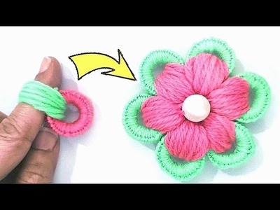 Superb Woolen Flower Making Trick with Finger - Hand Embroidery idea - Sewing Hack by Naheed