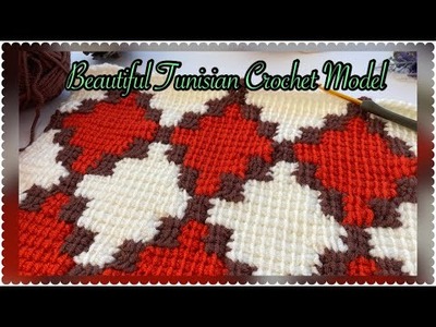 Very Beautiful Tunusian Crochet Knit Model -7-Tutorial.Çok Güzel Tunus İşi Örgü Modeli Yapımı