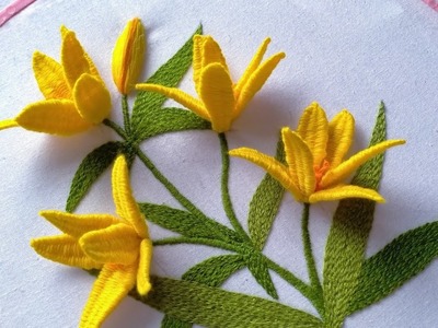 Yellow Lily Hand Embroidery Tutorial and Design | Easy Way to Embroider | Woven Trellis Stitch
