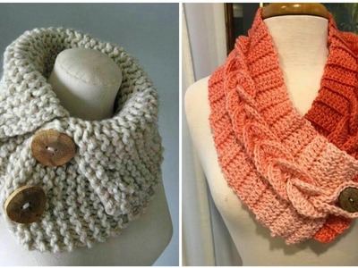 Beautiful & Trendy crochet Ladies neckwarmer patterns with Side buttons #crochetneckwarmer