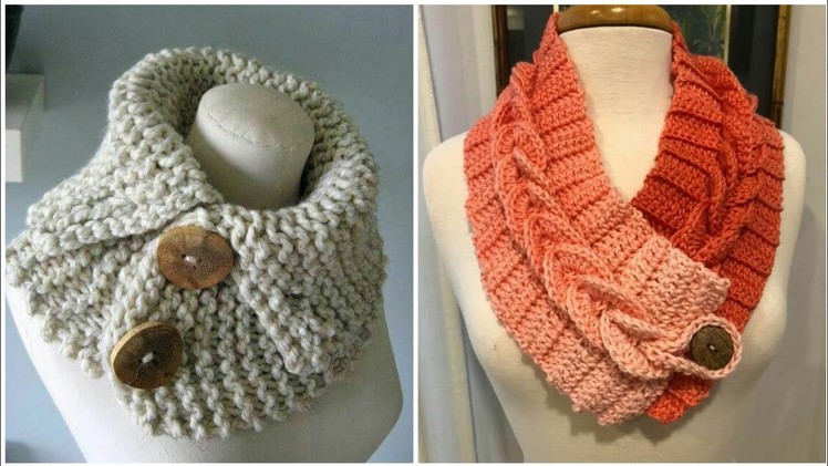 Beautiful & Trendy crochet Ladies neckwarmer patterns with Side buttons #crochetneckwarmer